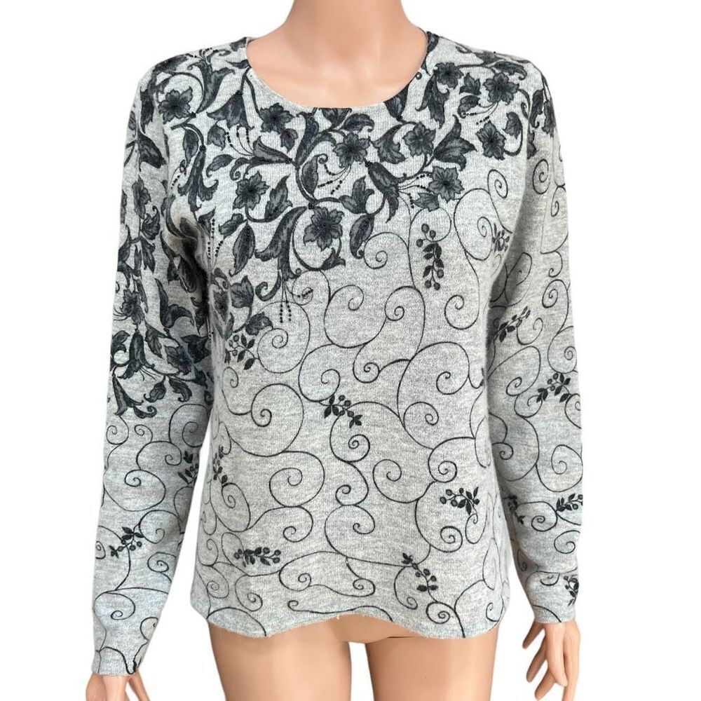 Sarah Spencer Large Angora Rabbit Hair Lambswool Blend Gray Sweater Top